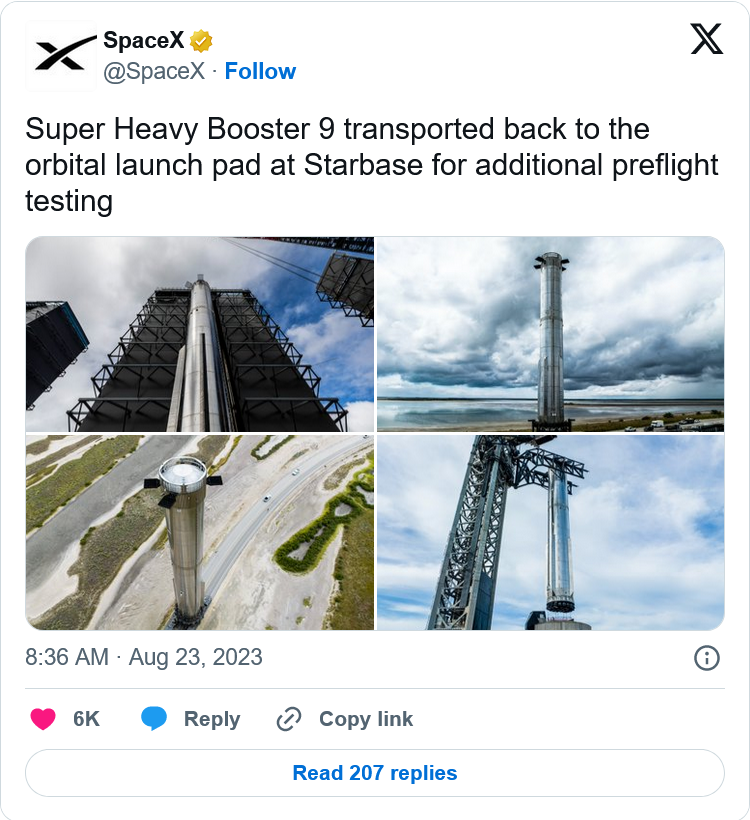 SpaceX 将“星际飞船”火箭运往发射台，迎接即将到来的热火测试